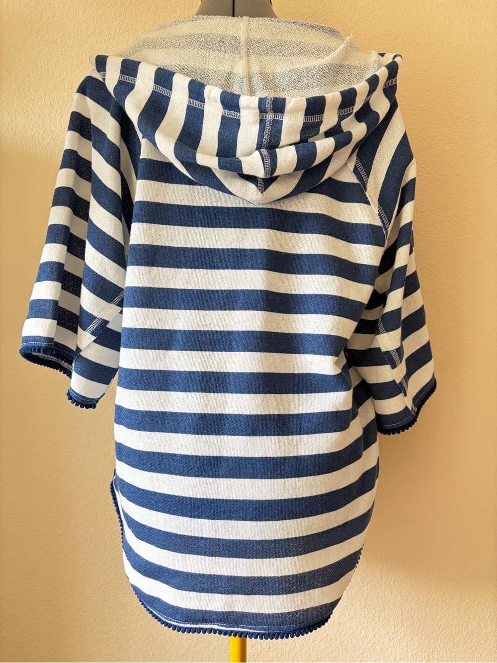 Roxy Striped Terry Cloth Hoodie Beach Cover Up Zip Front Poncho Top Coastal - Picture 5 of 12
